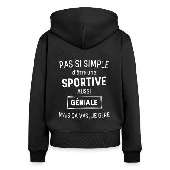 SPORTIVE GÉNIALE - Sweat à capuche zippé Premium bio Femme - noir - Dos - Julia (174cm)