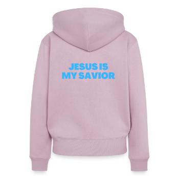 Jesus ist mein Erlöser - Christliche Zitate - Frauen Premium Bio Zip Hoodie - Altrosa - Hinten - Julia (174cm)