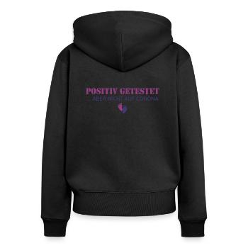 Schwangerschaft pregnancy announcement 2021 lustig - Frauen Premium Bio Zip Hoodie - Schwarz - Hinten - Julia (174cm)