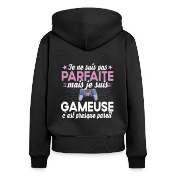 Gameuse Gaming Gamer Geek Jeux Vidéo Cadeau - Sweat à capuche zippé Premium bio Femme - noir - Dos - Julia (174cm)