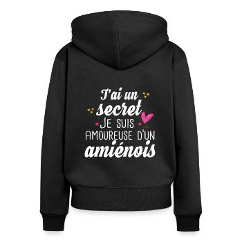Amiénois Amiens Femme Amoureuse Cadeau Humour - Sweat à capuche zippé Premium bio Femme - noir - Dos - Julia (174cm)