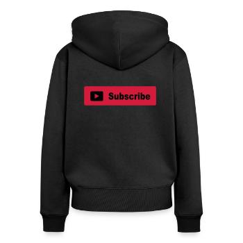 Subscribe Button - Women's Premium Organic Zip Hoodie - black - Back - Julia (174cm)
