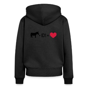 Esel plus ich gleich Liebe - Frauen Premium Bio Zip Hoodie - Schwarz - Hinten - Julia (174cm)