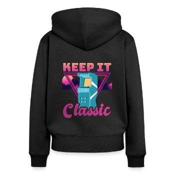 Keep It Classic - Retro 90er Arcade-Spiele - Frauen Premium Bio Zip Hoodie - Schwarz - Hinten - Julia (174cm)