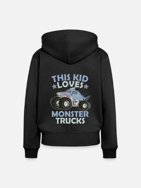 Dieses Kind Liebt Monstertrucks - Frauen Premium Bio Zip Hoodie - Schwarz