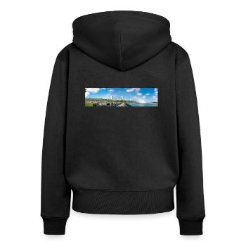 Die Skyline von Niagara City und das Panorama der Niagarafälle - Frauen Premium Bio Zip Hoodie - Schwarz - Hinten - Julia (174cm)