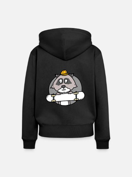 Waschbär mit Skateboard - Frauen Premium Bio Zip Hoodie - Schwarz