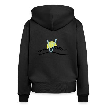 Ski, Berg und Sonne, Skifahren - Frauen Premium Bio Zip Hoodie - Schwarz - Hinten - Julia (174cm)