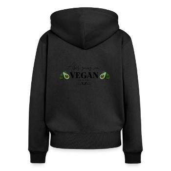 Vegan Design - Frauen Premium Bio Zip Hoodie - Schwarz - Hinten - Julia (174cm)