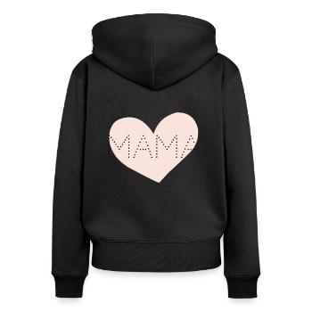 MAMA, gepunktet, Herz, rosa - Frauen Premium Bio Zip Hoodie - Schwarz - Hinten - Julia (174cm)