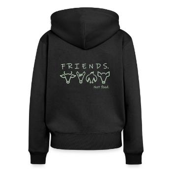 friends, not food - Frauen Premium Bio Zip Hoodie - Schwarz - Hinten - Julia (174cm)