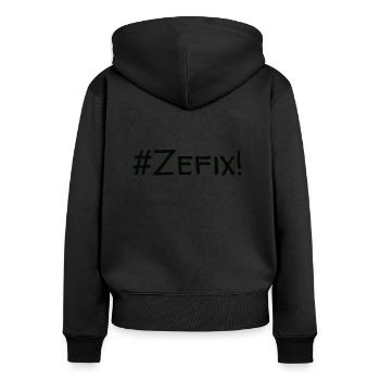 #Zefix! - Frauen Premium Bio Zip Hoodie - Schwarz - Hinten - Julia (174cm)