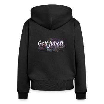 Gott jubelt, wenn er an dich denkt! - Frauen Premium Bio Zip Hoodie - Schwarz - Hinten - Julia (174cm)