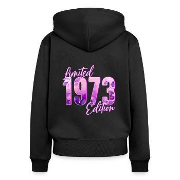 1973 Naissance femme d’anniversaire - Sweat à capuche zippé Premium bio Femme - noir - Dos - Julia (174cm)
