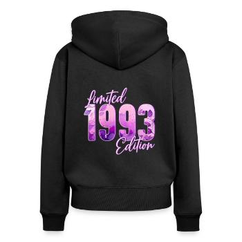 1993 Naissance femme d’anniversaire - Sweat à capuche zippé Premium bio Femme - noir - Dos - Julia (174cm)
