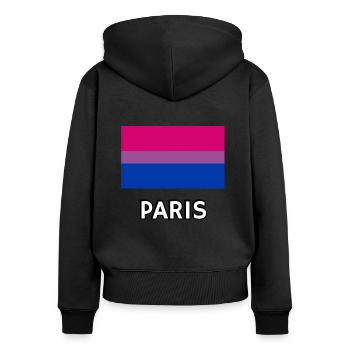 Drapeau Bi Pride Paris - Sweat à capuche zippé Premium bio Femme - noir - Dos - Julia (174cm)