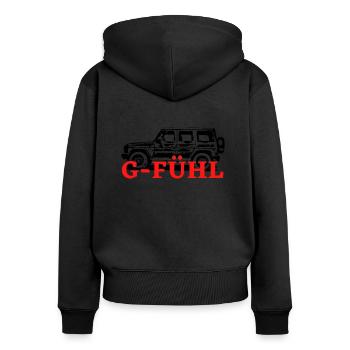 G Klasse / G-Fühl - Frauen Premium Bio Zip Hoodie - Schwarz - Hinten - Julia (174cm)