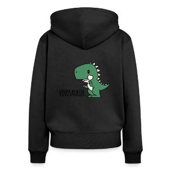 Vinosaurier Geschenk Spruch Party Wein Alkohol - Frauen Premium Bio Zip Hoodie - Schwarz - Hinten - Julia (174cm)