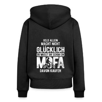Mofa Moped Geschenk - Frauen Premium Bio Zip Hoodie - Schwarz - Hinten - Julia (174cm)