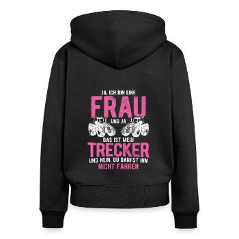 Traktor Bauer - Frauen Premium Bio Zip Hoodie - Schwarz - Hinten - Julia (174cm)