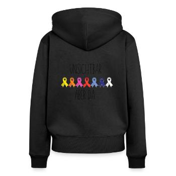 unsichtbare Krankheit Schleifen - Frauen Premium Bio Zip Hoodie - Schwarz - Hinten - Julia (174cm)