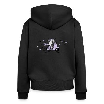 Italian 60s Motorroller mit Einhorn + Sterne - Frauen Premium Bio Zip Hoodie - Schwarz - Hinten - Julia (174cm)