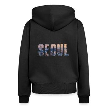 seoul stadt - Women's Premium Organic Zip Hoodie - black - Back - Julia (174cm)