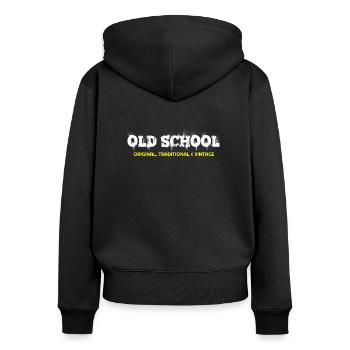 alte Schule, ich bin alte Schule, alte Schule t-Shirts, - Frauen Premium Bio Zip Hoodie - Schwarz - Hinten - Julia (174cm)