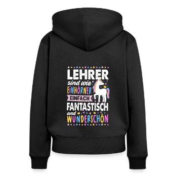 Lehrerin Einhorn Schule Pädagogin Klassenlehrerin - Frauen Premium Bio Zip Hoodie - Schwarz - Hinten - Julia (174cm)