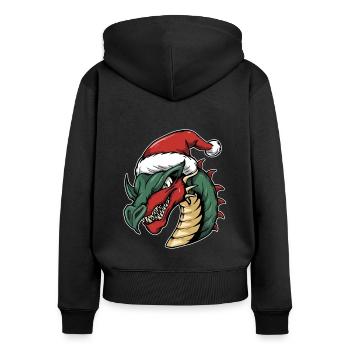 Drache mit Weihnachtsmütze - Frauen Premium Bio Zip Hoodie - Schwarz - Hinten - Julia (174cm)