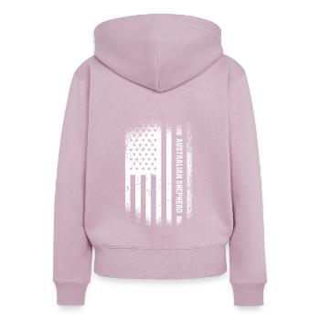 Chien Aussie Us Drapeau - Sweat à capuche zippé Premium bio Femme - rose poudré - Dos - Julia (174cm)