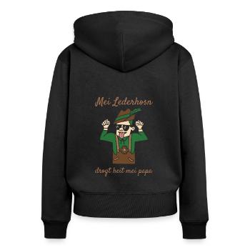 Mei Lederhosn Drogt Heit Mei Papa Lederhose Ersatz - Frauen Premium Bio Zip Hoodie - Schwarz - Hinten - Julia (174cm)