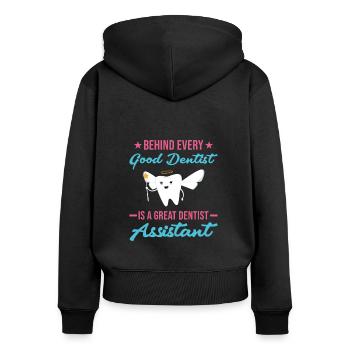 Hygiéniste Grande Assistante Dentaire - Sweat à capuche zippé Premium bio Femme - noir - Dos - Julia (174cm)