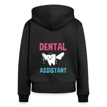 Assistante dentaire hygiéniste - Sweat à capuche zippé Premium bio Femme - noir - Dos - Julia (174cm)