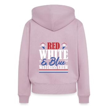 Veteran US Flag Red White & Blue Waitress Crew - Frauen Premium Bio Zip Hoodie - Altrosa - Hinten - Julia (174cm)