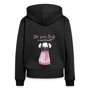Volksfest Wo Zum Deifi Is Mei Dirndl Dirndl Ersatz - Frauen Premium Bio Zip Hoodie - Schwarz - Hinten - Julia (174cm)