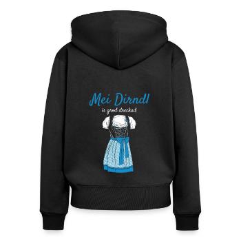 Volksfest Mei Dirndl Is Grod Dreckad Dirndl Ersatz - Frauen Premium Bio Zip Hoodie - Schwarz - Hinten - Julia (174cm)