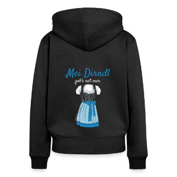 Volksfest Mei Dirndl Gob's Net Mer Dirndl Ersatz - Frauen Premium Bio Zip Hoodie - Schwarz - Hinten - Julia (174cm)