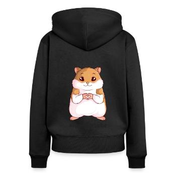 Hamster - Frauen Premium Bio Zip Hoodie - Schwarz - Hinten - Julia (174cm)