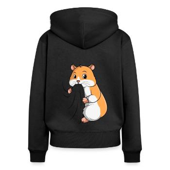 Hamster - Frauen Premium Bio Zip Hoodie - Schwarz - Hinten - Julia (174cm)