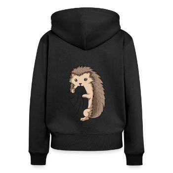 Igel - Frauen Premium Bio Zip Hoodie - Schwarz - Hinten - Julia (174cm)