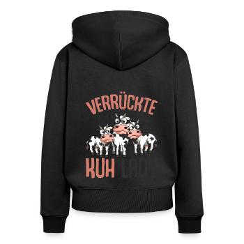 Kuh - Frauen Premium Bio Zip Hoodie - Schwarz - Hinten - Julia (174cm)