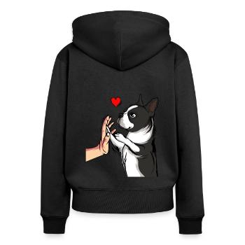 Boston Terrier Dogs Dear Mistress - Women's Premium Organic Zip Hoodie - black - Back - Julia (174cm)