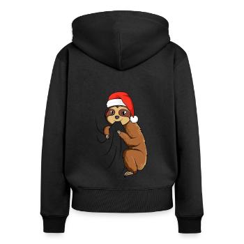 Faultier Weihnachten - Frauen Premium Bio Zip Hoodie - Schwarz - Hinten - Julia (174cm)
