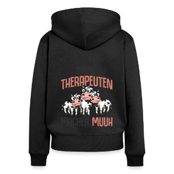 Kuh - Frauen Premium Bio Zip Hoodie - Schwarz - Hinten - Julia (174cm)