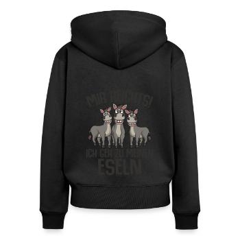 Esel - Frauen Premium Bio Zip Hoodie - Schwarz - Hinten - Julia (174cm)