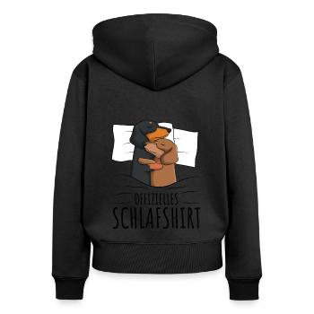 Dackel - Frauen Premium Bio Zip Hoodie - Schwarz - Hinten - Julia (174cm)