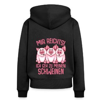 Schwein - Frauen Premium Bio Zip Hoodie - Schwarz - Hinten - Julia (174cm)