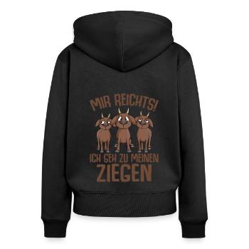 Ziege - Frauen Premium Bio Zip Hoodie - Schwarz - Hinten - Julia (174cm)