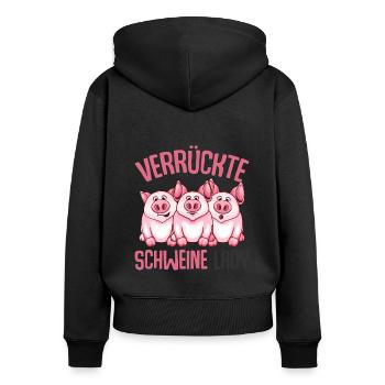 Schwein - Frauen Premium Bio Zip Hoodie - Schwarz - Hinten - Julia (174cm)